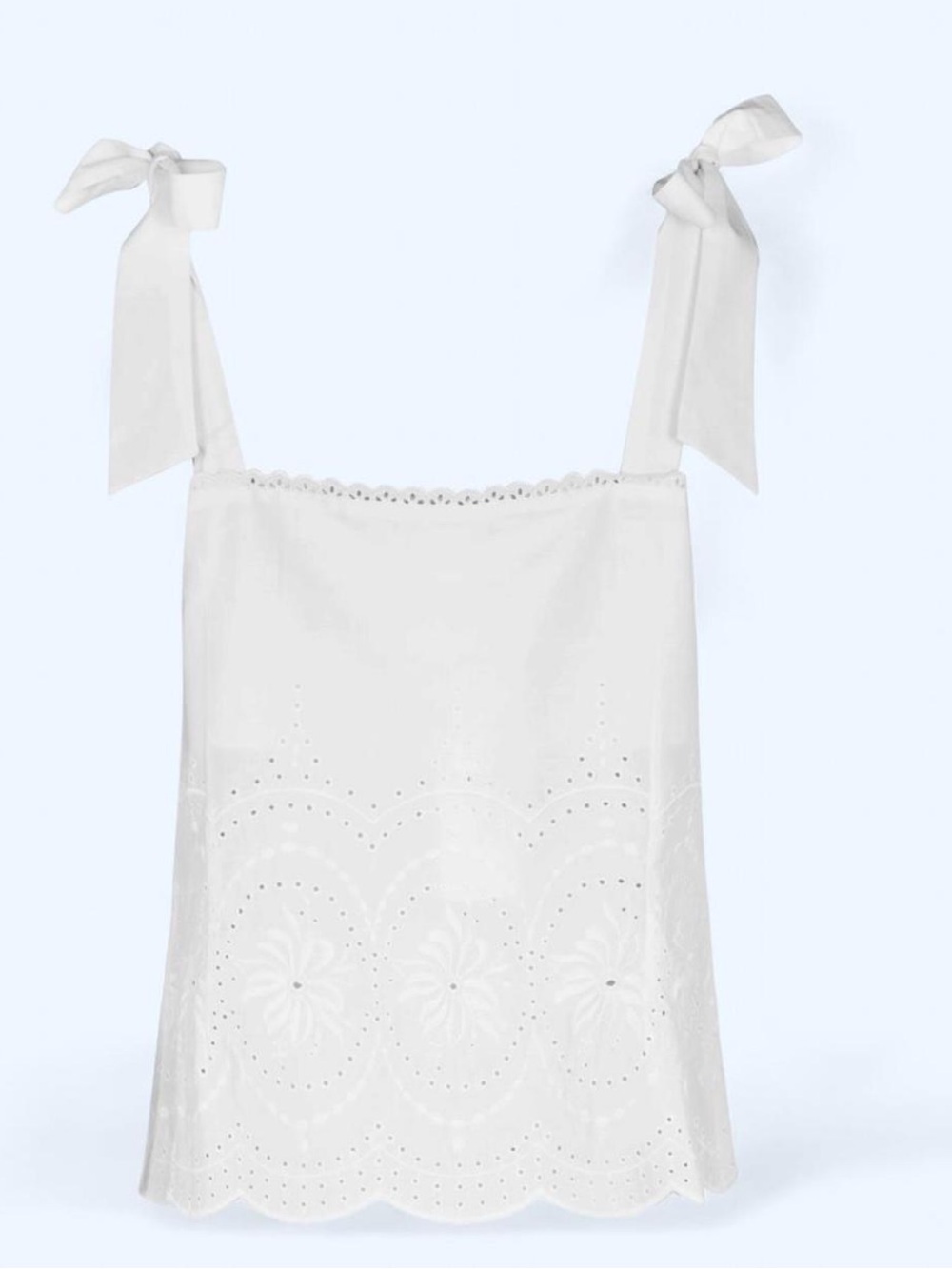 Loretta Caponi Donata White Cotton Embroidered Eyelet Tie-Shoulder Tank Top - Picture 3 of 11